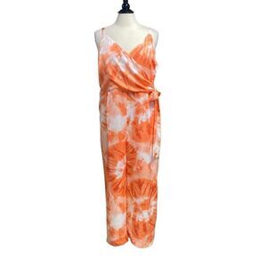 Skies Are Blue Orange Tie Dye Sleeveless Crop Jumpsuit NWT